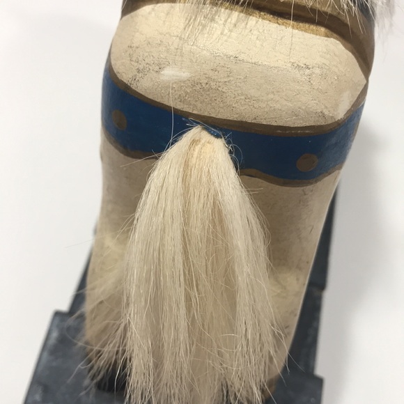 Vintage Shabby Chic Small Wooden Rocking Horse With Real Fur Mane - Picture 11 of 16